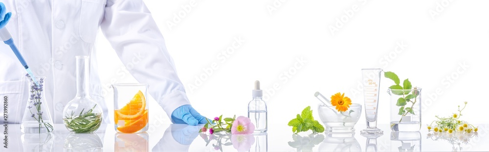 Scientific Experiment with herbs - obrazy, fototapety, plakaty 