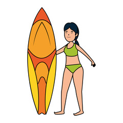 Canvas Print - young woman with swimsuit and surfboard