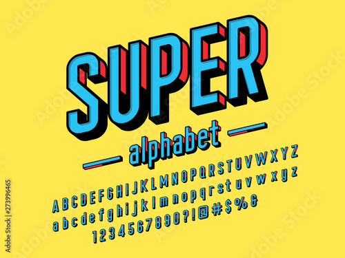 Superhero comic style vector font with uppercase, lowercase, numbers and symbols