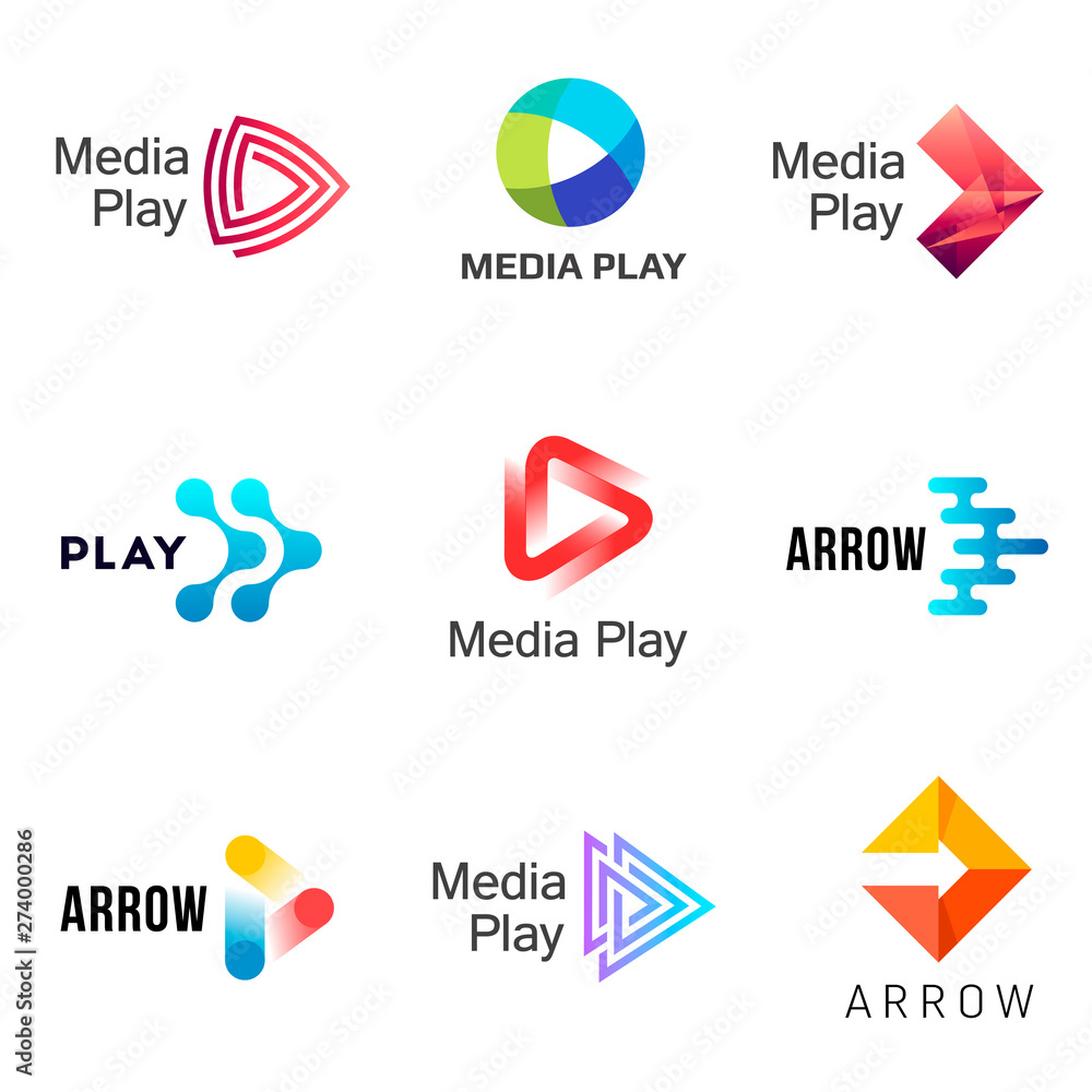 Set of media play logo design template. Stock Vector | Adobe Stock