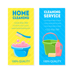 Wall Mural - Home Cleaning, Service Vertical Banner, Card or Flyer Templates Set, Housekeeping Services Advertising Vector Illustration