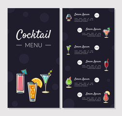 Poster - Cocktail Menu Template, Alcoholic Bar Menu with Different Types of Cocktails and Alcoholic Beverages, Banner, Card, Flyer Vector Illustration