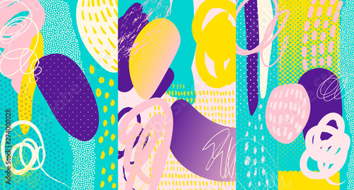 Creative doodle art header with different shapes and textures. Collage. Vector