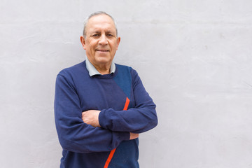 Wall Mural - handsome middle age senior man smiling cheerful, happy and positive leaning over white background wi