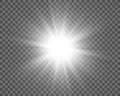 © NAUM - White beautiful light explodes with a transparent explosion. Vector, bright illustration for perfect effect with sparkles. Bright Star. Transparent shine of the gloss gradient, bright flash.