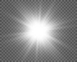 © NAUM - White beautiful light explodes with a transparent explosion. Vector, bright illustration for perfect effect with sparkles. Bright Star. Transparent shine of the gloss gradient, bright flash.