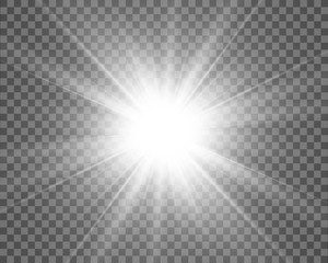 Poster - White beautiful light explodes with a transparent explosion. Vector, bright illustration for perfect effect with sparkles. Bright Star. Transparent shine of the gloss gradient, bright flash.