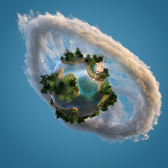 Wall Mural - private house on a small green planet