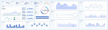Modern Infographic Template With Statistics Finance Charts. Infographics Dashboard. Admin Panel Interface With Color Charts, Graphs, Calendar And Charts On A White Background. Vector Illustration