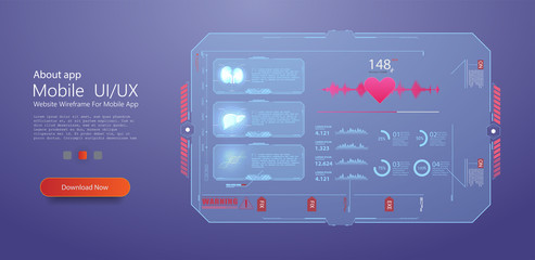 Leinwandbilder - HUD UI for medical app. Futuristic user interface HUD and Infographic elements. Abstract virtual graphic touch user interface. Medical health care, human organs, virtual body hi tech diagnostic panel.