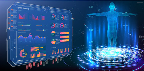 Wall Mural - hud, gui, ui, dashboard element ui medical examination. display set of virtual interface elements. m