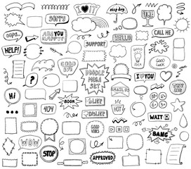 Wall Mural - graphic sketch elements set - doodle graphic line signs and symbols, speech bubbles, frames, phrases