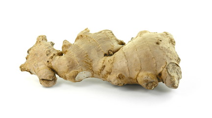 Fresh ginger on white background, herb medical concept - Image. Raw ginger root . Raw ginger root isolate on white background. Ginger root originated as ground flora of tropical lowland forests.