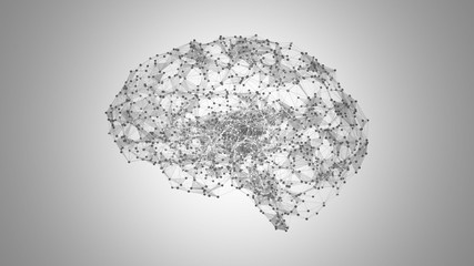 Connected network in the shape of a human brain. Artificial intelligence 3D illustration