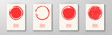 Big Red Grunge Circle On White Backgrounds Set.