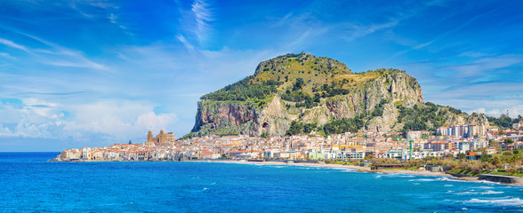Sticker - Beautiful Cefalu, small resort town on Tyrrhenian coast of Sicily, Italy