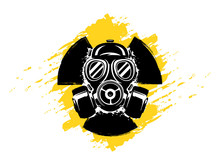 Sign Of Radioactivity With Gas Mask Grunge Vector Illustration. Concept Of Pollution And Danger. Radioactive Sign. Radioactive Hazard.