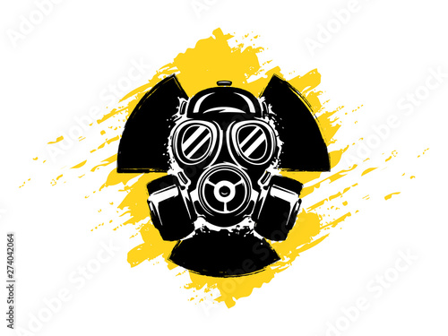 Fotomural Sign of radioactivity with gas mask grunge vector illustration
