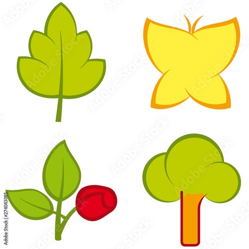 Set of four nature icons in flat style.