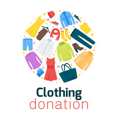 Wall Mural - Clothing donation flat vector poster template