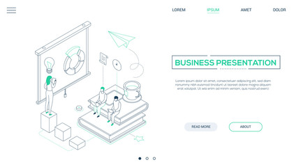 Business presentation - line design style isometric web banner