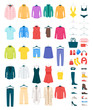 Men and women clothes on hangers vector illustrations set