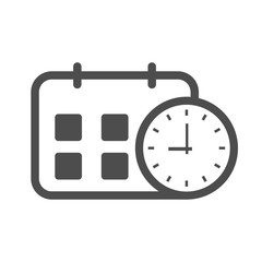 calendar with clock dial vector icon isolated on white background. calendar with clock flat icon for web, mobile and user interface design