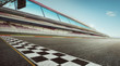canvas print picture - Wide angle view empty asphalt international race track with start and finish line , motion blur effect apply .