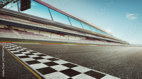 Cuadros en Lienzo Wide angle view empty asphalt international race track with start and finish line , motion blur effect apply