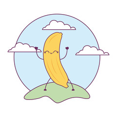 Poster - fresh banana fruit kawaii in landscape