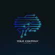 futuristic abstract brain shaped tech circuit board logo template