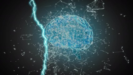 Wall Mural - digital brain and lightning