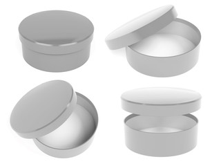 Wall Mural - round boxes. closed and open gray carton. 3d rendering illustration isolated