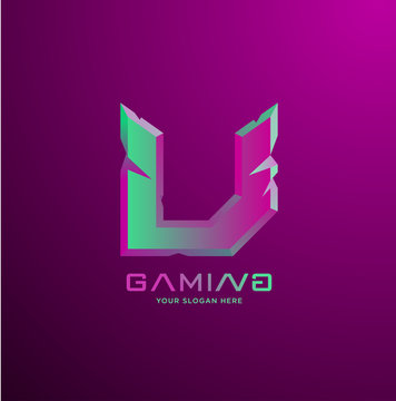 Initial letter U gaming esports style logo template