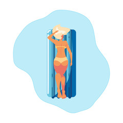 Poster - woman tanning in float mattress floating in water