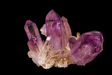 Macro Of Amethyst Mineral Stone On Black Background
