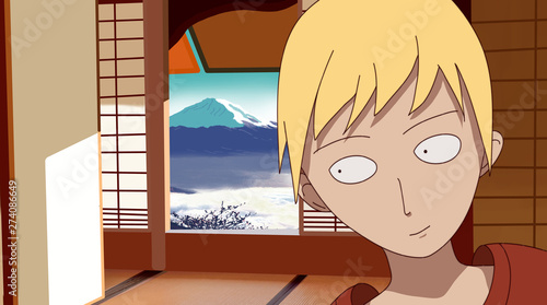 Anime Boy Blonde Hair Cartoon Character Standing Inside Of A