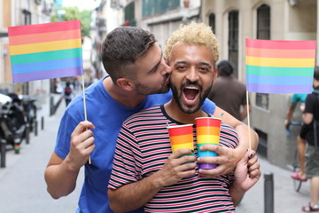 Wall Mural - Gay couple celebrating diversity outdoors 