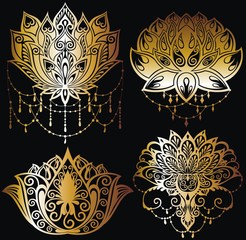 Canvas Print - Lotus flowers silhouettes. Set of four vector illustrations