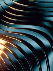 Wall Mural - Wave band abstract background. Bright colored reflections on dark metallic surface. 3d rendering