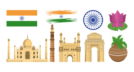 Canvas Print - India set of monuments and emblems icons