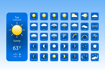 Wall Mural - set weather icons. All icons for weather with sample of use. For Print, Web or Mobile App vector eps 10