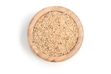 Wall Mural - White Sesame in a wooden bowl