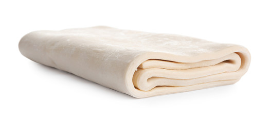 Fresh dough on white background. Puff pastry