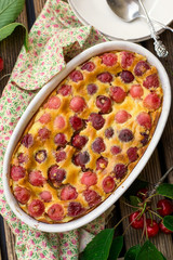 Wall Mural - Homemade French dessert clafoutis clafouti with cherries