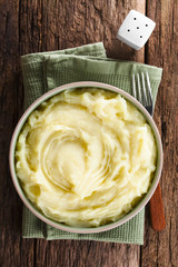 Wall Mural - Fresh homemade creamy mashed potato in bowl, photographed overhead (Selective Focus, Focus on the potato puree)