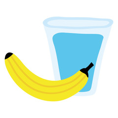 Poster - fresh banana fruit with glass water