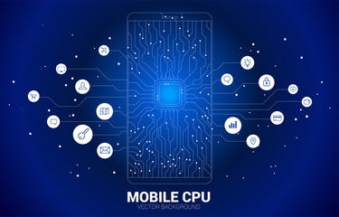 Poster - Vector CPU dot connect line circuit board style mobile phone icon. Concept for mobile phone technology and data network.