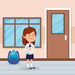 Poster - little student girl in the school scene