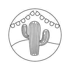 Sticker - cactus plant with garlands in frame circular